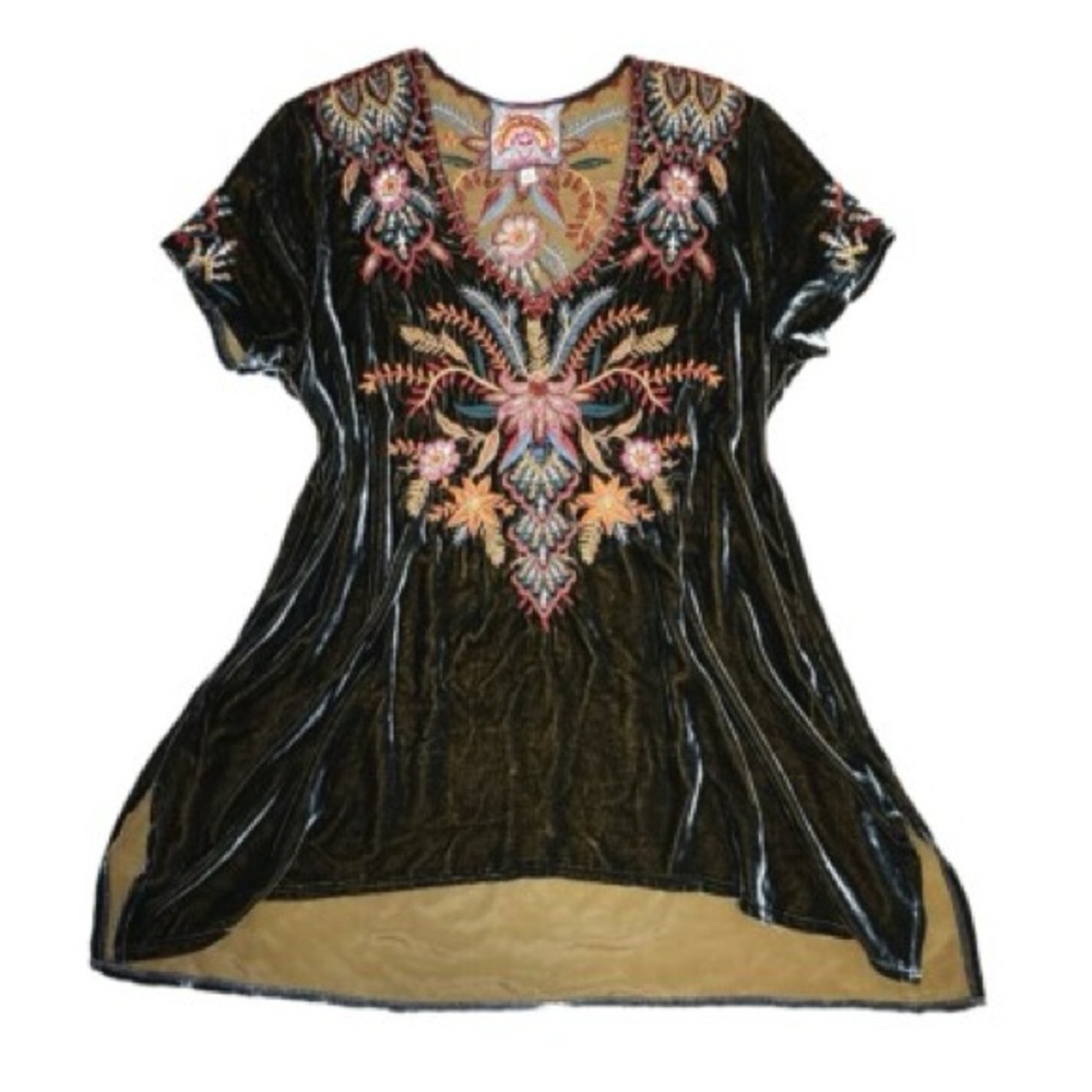 Johnny Was Black Flutter Sleeve Embellished Tunic
